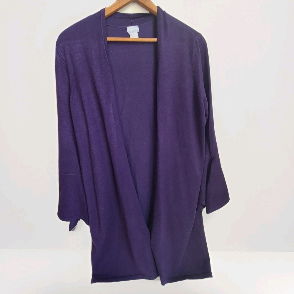 Chico's Womans Cardigan Sz 1 Purple Long Open Front‎ Sweater Duster Violet $109